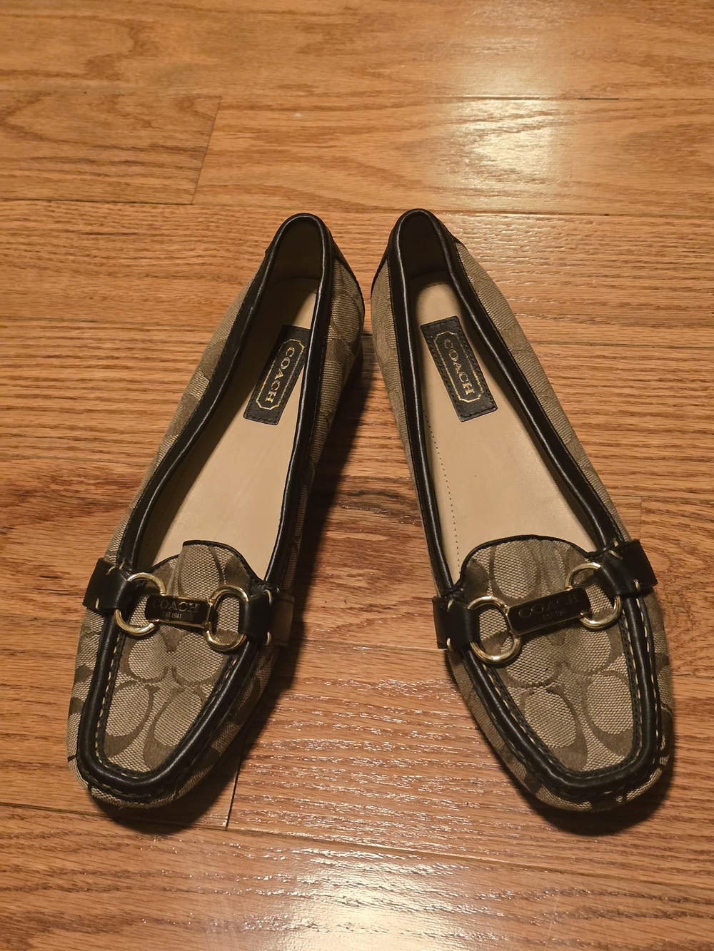 Coach Signature Canvas Loafers in Tan with Brown Trim